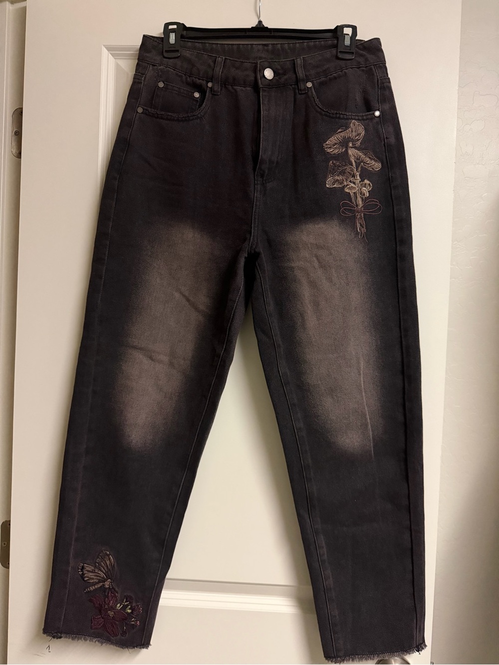 Disturbia Valeria Floral Moth Embroidered Mom Jeans